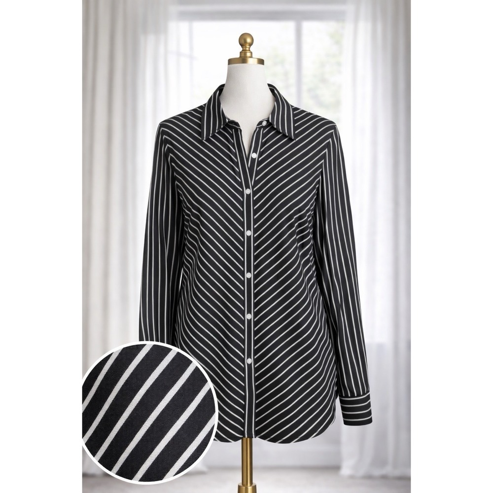 NEW CHAPS‎ Button Up Top Cotton Blouse Long Sleeve Black White Womens Size 1X